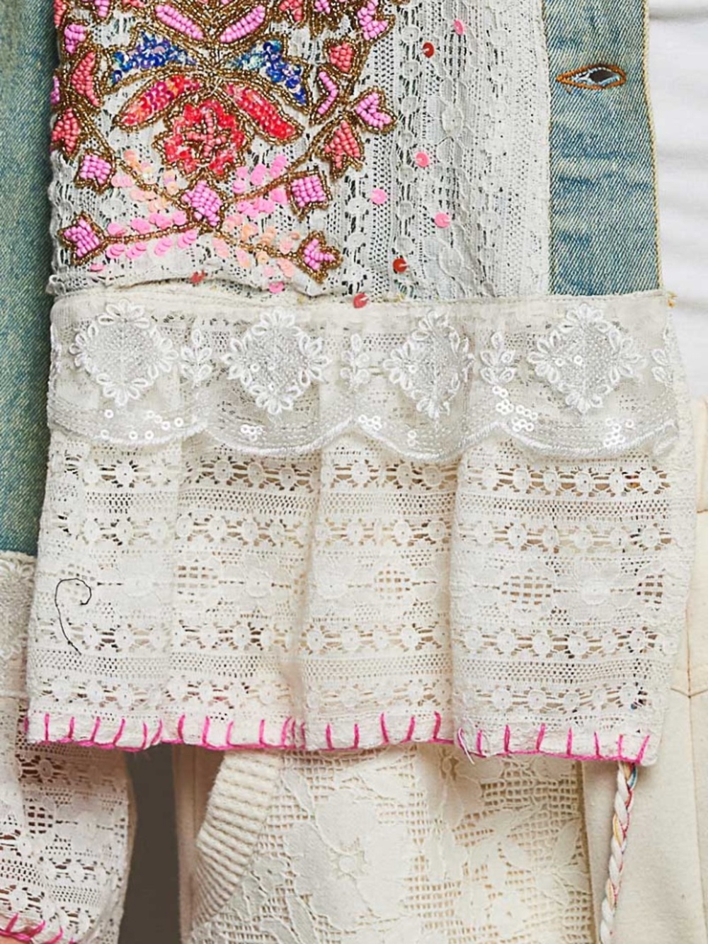 CRAZY Beautiful! POL Sequins/Lace Denim Jacket - Picture 4 of 6